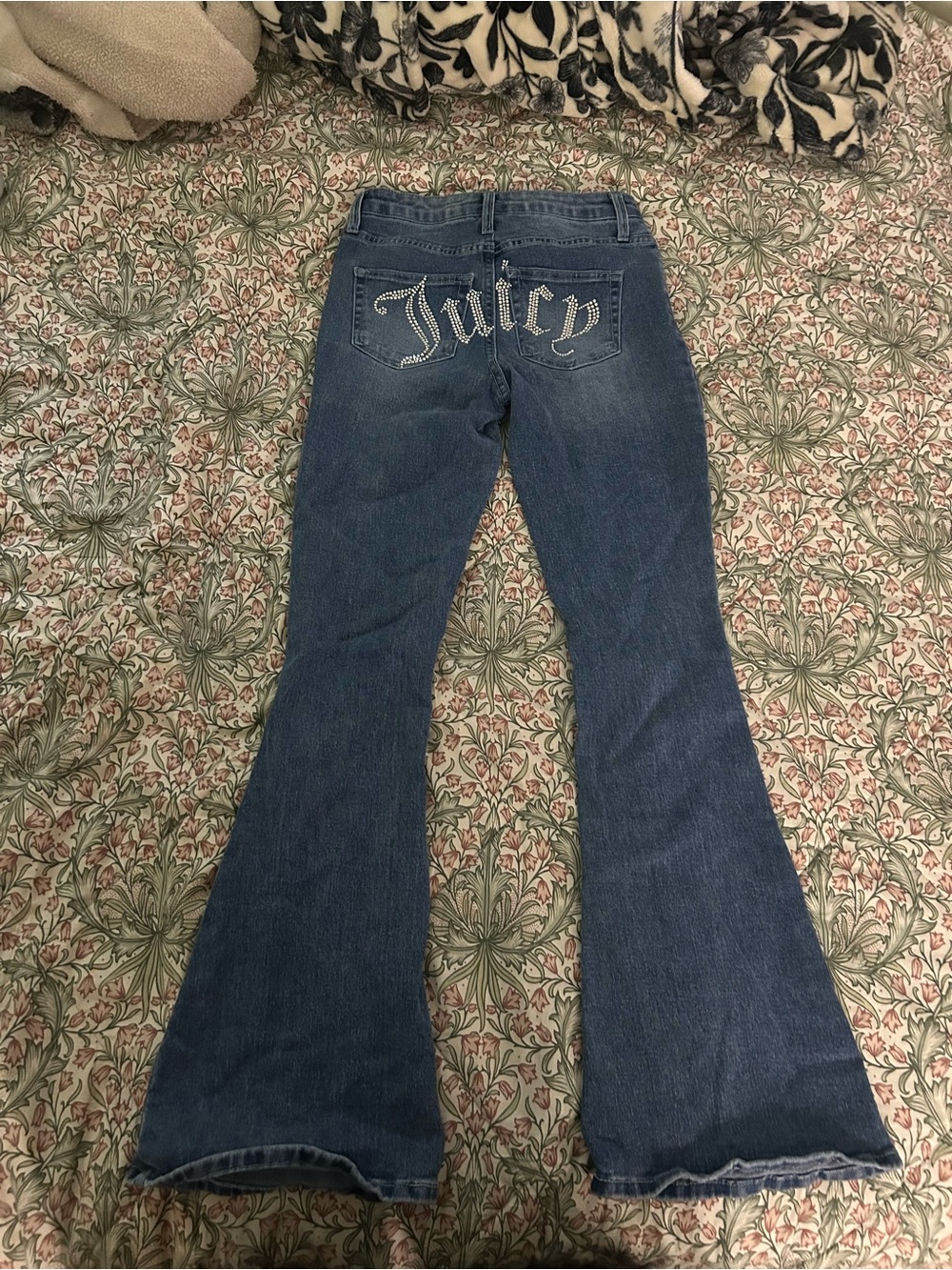 Juicy Couture Blue Rhinestone 'Juicy' Back Pocket Flare Jeans